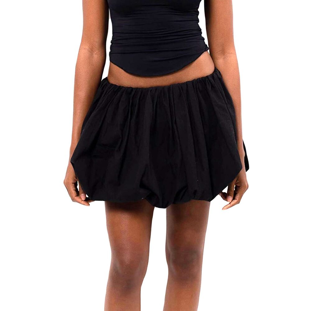 Y2K Solid Color Pleated Bubble Mini Skirt, MEDIUM, 7K-151B001